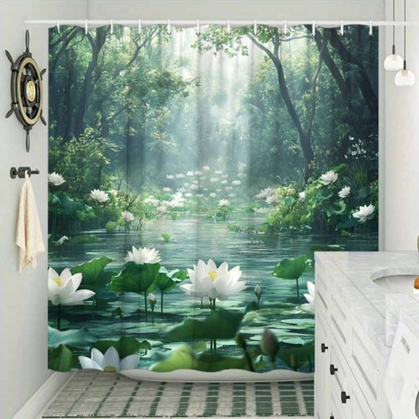 Interior Design Zen - Lotus Forest Douchegordijn Polyester Gedrukt Woondecoratie
