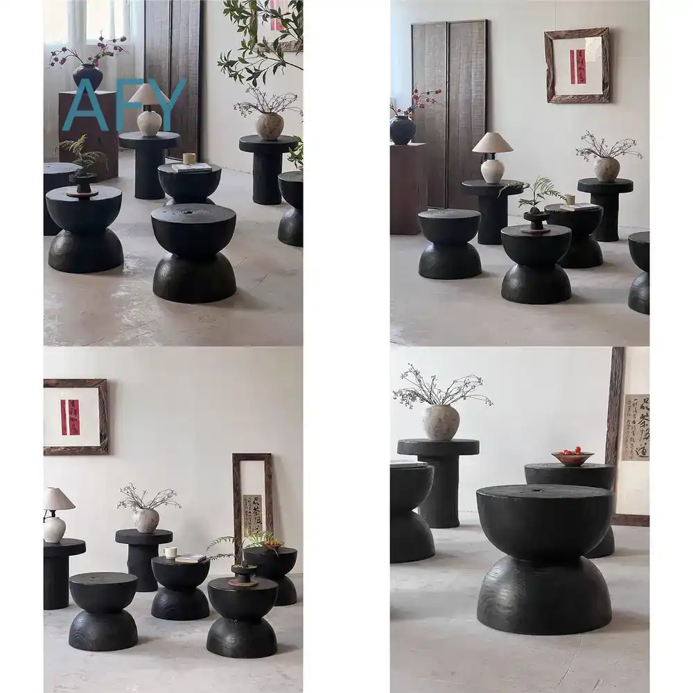 Interior Design Zen - Gecarboniseerde houten kruk voor thuisdecoratie voor