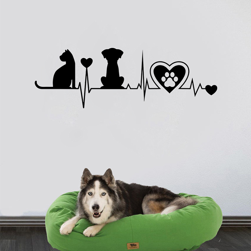Interior Design Magazine - Hond en kat silhouet hartslag vinyl