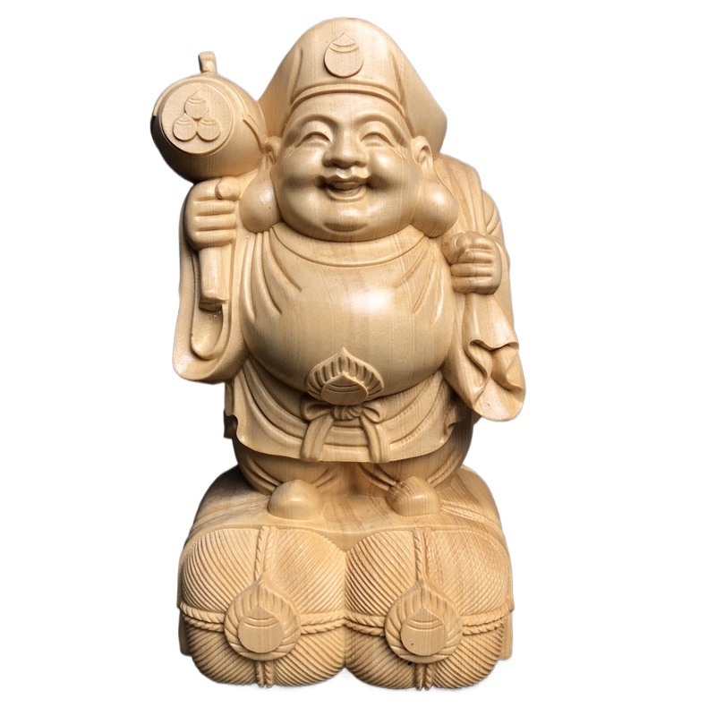 Interior Design Japan - Handgesneden Hinoki Hout Daikokuten Beeldje Figuur