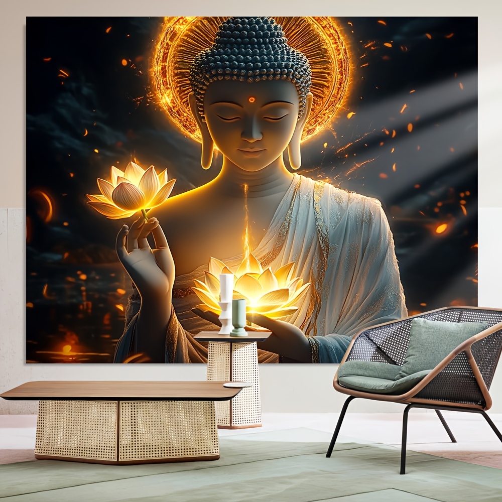 Boeddha met lotusbloem wandkun - Interior Design Zen recensie en prijs